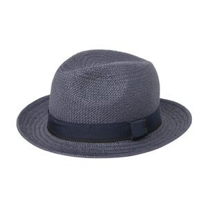 Stewart of Scotland Navy Blue Straw Fedora Size L/XL